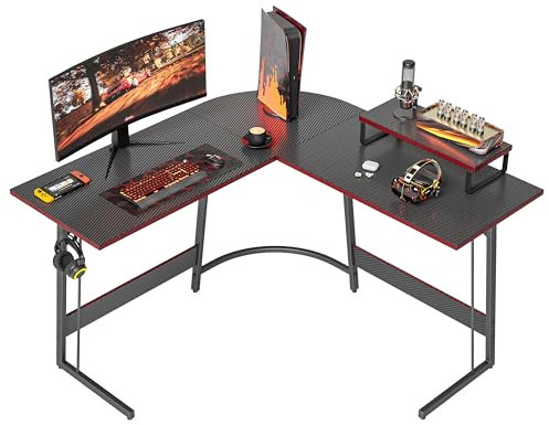 Cubiker L Shaped Gaming Desk Computer Office Desk, 120 cm Corner Table with Large Monitor Stand for Home Office Study Writing Workstation, Carbon Fiber Black