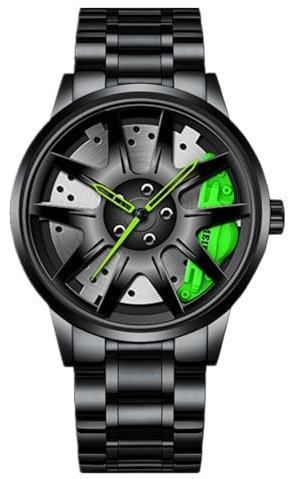 JOATVEE Motorsport Felgenuhr Herren Sportwagen Edelstahl Felge Designer Uhr 3D Auto Felge Nabe Quarzuhren für Männer