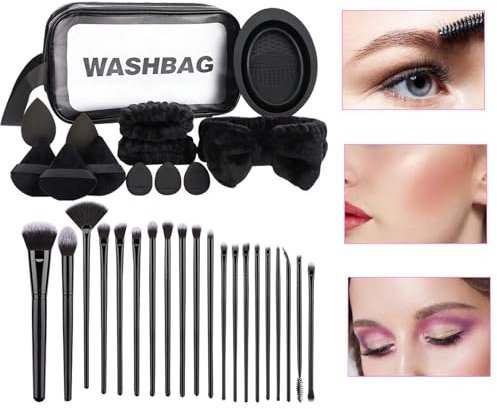 Ensemble d'outils de maquillage pour le visage, kit d'applicateurs cosmétiques, kit d'outils avec élastique à cheveux et houppette, ensemble de pinceaux de maquillage doux multifonctions avec sac de