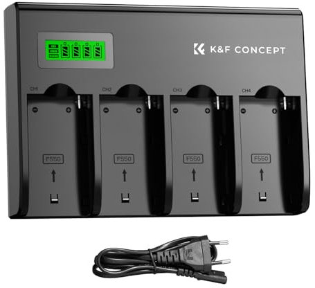 K&F Concept 4-Slots NP-F Batterie Chargeur avec Écran LCD, Euro Plug, Compatible avec Sony NP-F550 F570 F750 F770 F930 F950 F960 F970 Camcorder Li-ION Batterie