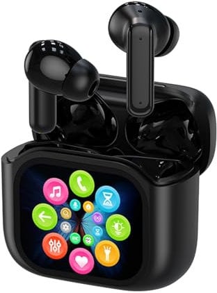 Wireles Smart Touch Screen Active Noise Cancelling Earbuds In Ear Work Headphones ANC Touchscreen Earphones TWS True Wireless Earbuds Bluetooth 5.3 ENC Ear Buds with Screen On Case for iPhone Android