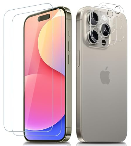 Agedate für Panzerglas für iPhone 15 Pro, 2+2 Stück Panzer Schutz Glas für Apple iPhone 15 Pro mit Kameraschutz, HD Displayschutzfolie, 9H Härte, Blasenfrei Panzerfolie für Apple 15 Pro Schutzglas