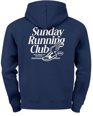 Neverless® Herren Hoodie Backprint Sport Laufen Joggen Grafik Sunday Running Club Retro Rückenaufdruck Fashion Streetstyle Navy M