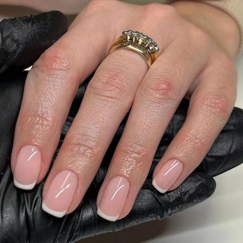 Square Short False Nails - 24 Pcs French False Nails - White French Tip Press On Nails - Full Cover Glue On Nails for Decoration - DIY Nail Art