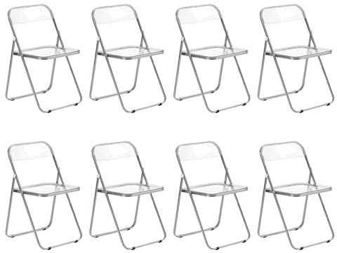 LuxNook 8er Klappstuhl PET Transparent Metall Stuhl Klappsessel 150 kg belastbar für Esszimmer, Wohnzimmer, Garten