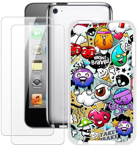 OAGELIM Schutzhülle für iPod Touch 4 (3,5 Zoll), 2 Displayschutzfolien aus gehärtetem Glas, stoßfest, weiches Silikon, TPU, für iPod Touch 4 (3,5 Zoll)