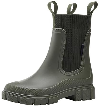 Stivali impermeabili da donna antiscivolo alla caviglia stivali da pioggia in gomma leggeri stivali da pioggia da donna alla moda Chelsea stivaletti comodi scarpe da giardino, B verde, 38.5 EU