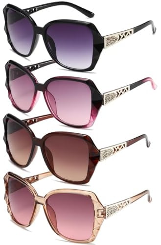 KSVFTB 4 PCS Women Large Sunglasses, UV400 Glasses Oversized Polarized Sunglasses Women Large Sunglasse Vintage Fashion Ladies Sunglasses, Sparkling Large Frame Sunglasses for Women