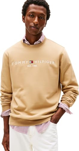 Tommy Hilfiger Uomo Felpa Tommy Logo Senza Cappuccio, Beige (Timeless Camel), XXL