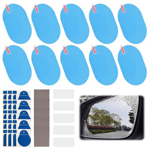 Película de Espejo retrovisor de Coche,10 Piezas Película Impermeable Retrovisor Coche,Película Protectora Espejo Retrovisor,Adhesivo antilluvia para Espejo de Coche,para Coches,Camiones,Furgonetas