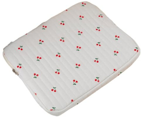 Floral Cherry Pattern Laptop Case Girly Fairycore Quilted Puffy Tablet Liner Protective Sleeves Preppy Aesthetic Pouch (Cherry,13 inch)