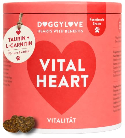 DoggyLove Vital Heart, Herz & Vitalität für Deinen Hund, 140 Hundeleckerli | Vegane Hundesnacks mit Taurin, L-Carnitin, Weißdorn, Omega-3 & B-Vitaminen für Vitalität & Herz-Kreislauf-System