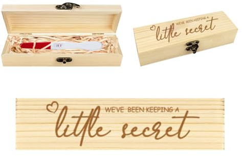 FREEBLOSS Erinnerungsbox Für Schwangerschaftstests Überraschungsgeschenk Schwangerschaftsankündigungsgeschenk Für Den Ehemann Holz Erinnerungs Souvenir Sammelbox Mit Bastband (Little Secret)