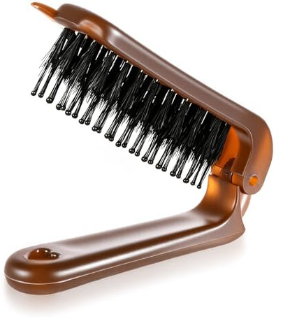 LIQWEI 1brosse à cheveux pliable de voyage en poils de sanglier, petite brosse compacte pour toutes les coiffures, restaure la brillance