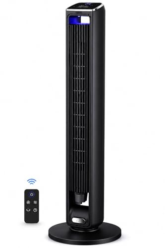 Vidacharmy 19dB Ventilatore a Torre Silenzioso, 107cm Ventilatore da Terra, Potente 8.2 m/s, Ventilatori a Colonna con Telecomando, 4 Modalità, Oscillazione a 85°, Timer 15H, per Casa e Ufficio, Nero