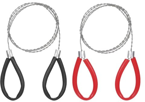 2 Pcs Metal Wire Saw Stainless Steel Cable Saw 27.56 Inch Hand Pocket String Emergency Survival Rope Cutting Tools PVC Cutting Tool for Wood Camping Hiking Hunting - Red & Black Hand Tools