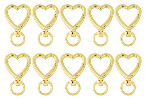 DICOSMETIC 10 portachiavi a forma di cuore dorato con moschettone girevole in lega 41 x 26 x 6 mm gancio a scatto portachiavi clip molla anello portachiavi fibbia per borse fai da te