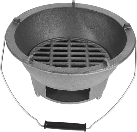 VICASKY Gusseiserner Holzkohlegrill Tragbarer Tischgrill Outdoor Camping Ofen Kohlekochergrill Mit Griff Und Rost Für Grillen Und Heizen