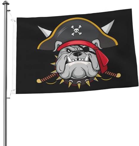 Bulldoggen-Piratenflagge, 60 x 91 cm, für drinnen und draußen, mit Öse, Hund, Garten, Hof, Banner, dekoratives Schild