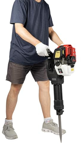 2 Stroke Multifunctional Portable Drills Crushing Pick Handheld Crusher Tools Gas Powered Demolition Jack Hammer Concrete Breaker Rock Chisel for Ground Slotting Breaking Wall Drilling 52Cc 1900W