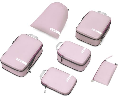 Cipway Compression Packing Cubes Set for Travel, Ultralight Expandable Packing Organisers for Carry on Luggage Suitcase(Mauve Pink 6pcs)