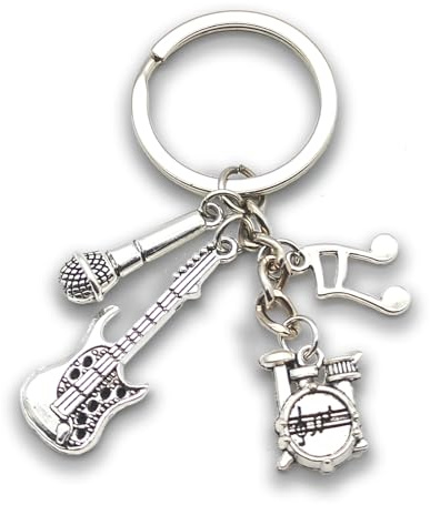 Zynara Musik Schlüsselanhänger Gitarre Glücksbringer Geschenk | Robuster Edelstahl-Anhänger für Musikliebhaber. Ideal als Auto- & Taschen-Glücksbringer zum Geburtstag & Weihnachten