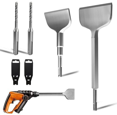 SDS PLUS 6 Stück Meißel-Set, Flachmeißel 280*100 mm & 15°Abgewinkelter Meißel 165*75 mm, 40CR-Stahl & SDS Plus BohrerSet Langlebig & Scharf für Fliesen Fliesenkleber Beton Naturstein Mauerwerk usw