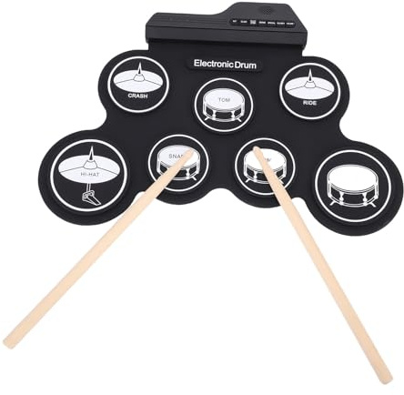 Asixxsix E-Drum-Set, Tragbares Elektronisches Schlagzeug-Set mit 7 Aufrollbaren Pads, Integriertem Lautsprecher und MP3-Eingang, 5 Drum-Töne und 8 Demo, Tolles Geburtstagsgeschenk