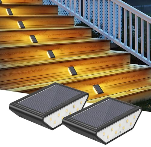 Smiling Shark Solarlampen Für Außen, 2 Stück Solar LED Treppenbeleuchtung Aussen Warmweiß Beidseitiges Beleuchtungs IP65 Wasserdichte Solar Stufenleuchten Für Garten Terrasse Gehweg