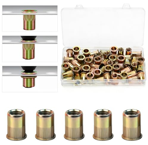 55 Piezas de Tuercas Remachables M10 Galvanizadas con Rosca Interna | Tuercas ciegas M10 de cabeza plana,resistentes y fáciles de instalar,ideales para chapas,placas metálicas y electrodomésticos