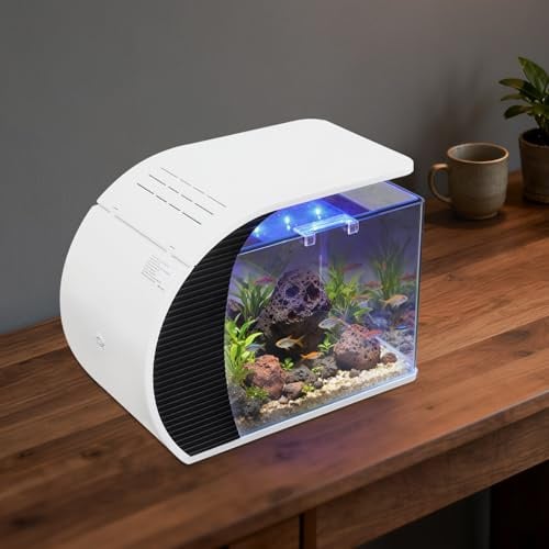 Klein Aquarium Komplettset mit Wasserpumpe, LED-Beleuchtung und Eingebautem Filtersystem, Glas Fischtank für Zuhause & Büro zum Fisch Garnelen, 42,3 * 22,6 * 1,5 cm