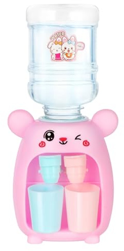 Odoukey 3.54x7.28 Toy Mini Water Dispenser, Miniature Cute Animal Water Cooler Dispenser with Dual Outlets, Dollhouse Accessories for Kids Toddler