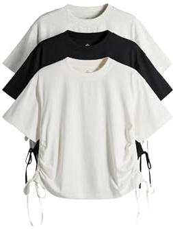 THE SET Damen T-Shirts mit Raffung und seitlicher Bindung, 3er-Pack
