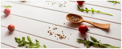 Wallario Küchenrückwand selbstklebend 115 x 50 cm, Motiv: Küche Ruccola, Tomaten und Gewürze | Spritzschutz abwischbar & pflegeleicht
