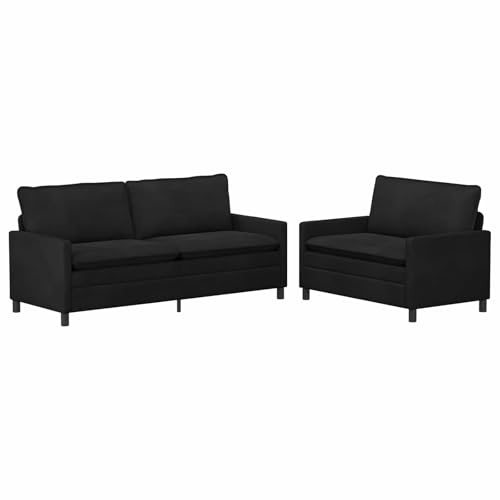 HFXHIJXQ Sofa Set 2-teilig Samt Schwarz - Modernes 2er und 3er Sofa Set mit Metallrahmen für Wohnzimmer & Gästezimmer - Bequeme Couch Garnitur mit doppellagigen Kissen Polstersofa