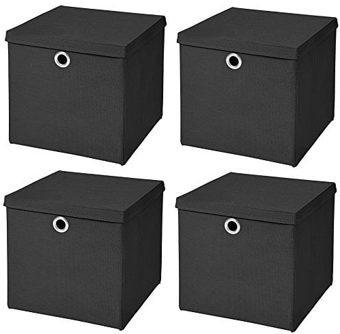 Stick&Shine 4X Aufbewahrungs Korb Schwarz Faltbox 32 x 32 x 32 cm Regalkorb faltbar mit Deckel