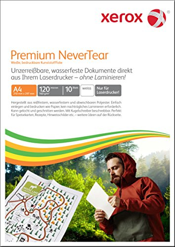 Xerox Premium NeverTear Kunststoffpapier 003R98126 - A4 210 x 297 mm, 160 g/m² - Spezialpapier für Laserdrucker und Kopierer - 10 Blatt - Weiß