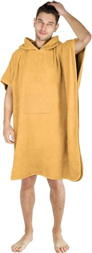 normani Badeponcho für Erwachsene aus saugstarker Baumwolle - Handtuch, Surf Poncho und Umkleidehilfe in Einem - Strandponcho mit Bauchtasche für Damen und Herren Farbe Gelb Größe OneSize