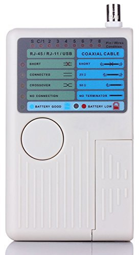 LEAGY - Tester per cavi di rete, 4 in 1, per cavi RJ45/RJ11/USB/BNC, LAN,Cat5, Cat6, colore: grigio