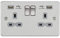 13A 2G Switched Socket with Dual USB Charger A + A (2.4A) - Brushed Chrome with Grey Insert