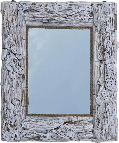 GURU SHOP Treibgut Spiegel, Deko Spiegel mit Treibholzstücken im Rahmen - 60x50 cm Wandspiegel