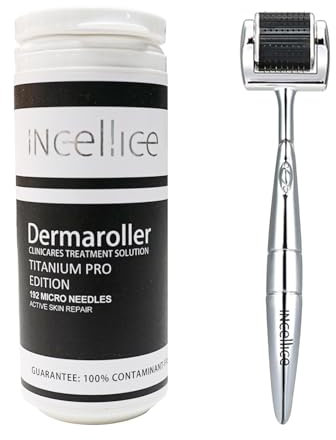 INCELLICE Derma Roller 192 Echte Nadeln, Derma Roller 1,0 mm Titanium, Scalp Derma Roller Bartroller Bartwuchs, Professionelle Microneedle Roller für Hautpflege Frauen und Männer