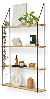 LIFA LIVING Vintage-Wandregal 4 Etagen aus Holz und Metall, dekoratives Schweberegal für Küche, Hängeregal für Wohnzimmer, Schlafzimmer, 60 x 17 x 114,5 cm
