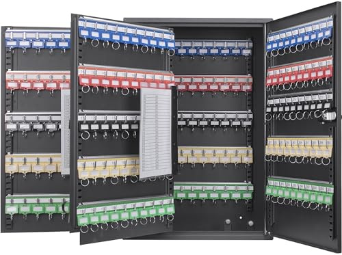 Barska 300 Position Key Lock Box – Wall Mount Key Cabinet with Numbered Hooks, Key Log Sheet, Colored Key Tags, Labeled Shelves, Solid Steel Construction – Secure Key Organizer Cabinet Key Box