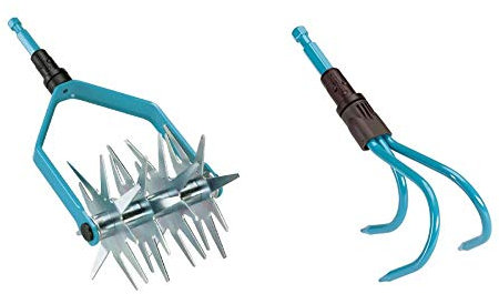 Gardena combisystem-Sternfräse: Gartenfräse zur Saatvorbereitung und Bodenlockerung, 14 cm Arbeitsbreite & combisystem-Grubber: Hacke mit 3 Zinken, 9 cm Arbeitsbreite