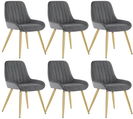 Lestarain Esszimmerstühle 6er Set, für Esszimmer Wohnzimmer Küche, Retro Küchenstühle gepolstert, Sitzfläche aus Samt, mit Metallbeine, bis 150 kg belastbar, Dunkelgrau