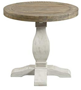 Napa Massivholz-Bauernhaus, rustikal, recycelt, natürliche und weiße Beize, rundes Ende, Beistelltisch, Wohnzimmertisch, Nachttisch, 66 x 66 x 63,5 cm (B x T x H)