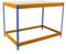 SimonRack BT-Basic - Banco da lavoro 400 kg, 90 x 120 x 75 cm, grande superficie di lavoro, piano di lavoro, piano di lavoro in legno, blu/arancione/legno