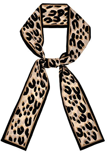sourcing map Damen Leopard Ribbon Lang Skinny Schal Haarband Halstuch Beige 116 x 7cm