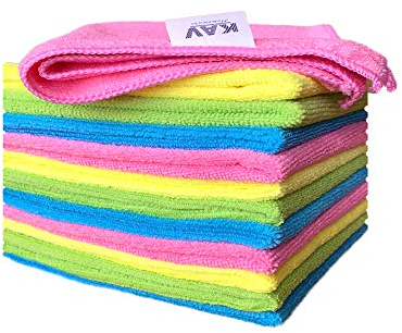 KAV Microfibre Cleaning Cloths - 12PC Ultra Absorbent, Lint-Free, Reusable Towels for Kitchen, Car & Glass - Super Soft, Streak-Free, Machine Washable Microfiber Duster - (32x32cm / 12.6x12.6)